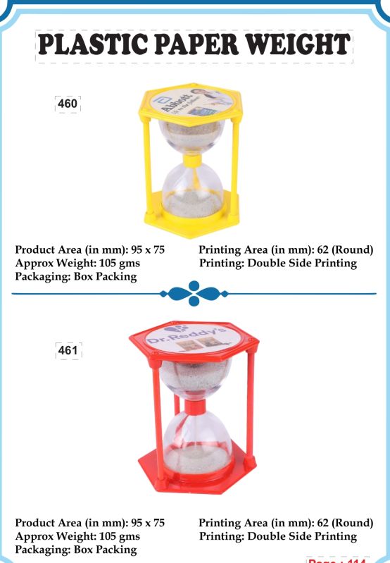 Plastic Paper Weight with Sand Timer, for Home Use, Office Use