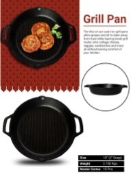 Cast Iron Round Handle Grill Pan, for Cooking, Home, Restaurant, Certification : ISI Certified