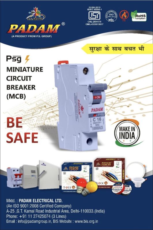 Grey PADAM Electric AC miniature circuit breaker, Voltage : 240/415