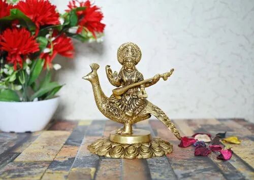 Brass saraswati statue, Color : Golden (Gold Plated)