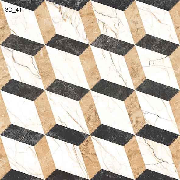 Rectangular Polished Creamic 3D-41 Series Vitrified Tile, for Flooring, Roofing, Wall, Pattern : Printed