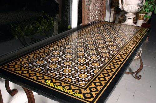 Marble Inlay Dining Table Top, Size : Customized