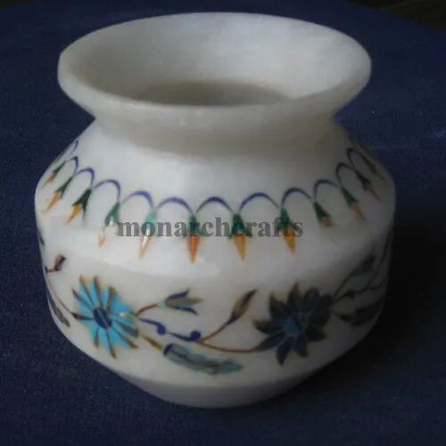 Monarch Crafts Printed Marble Pots, Color : White