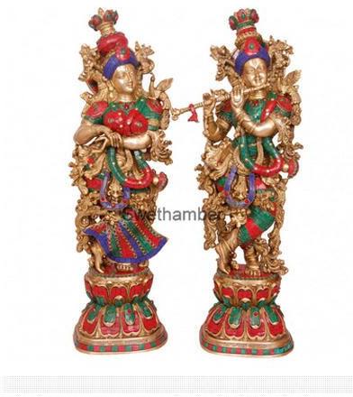 Brass Radha Krishna Statue, for Interior Decor, Color : Multicolor