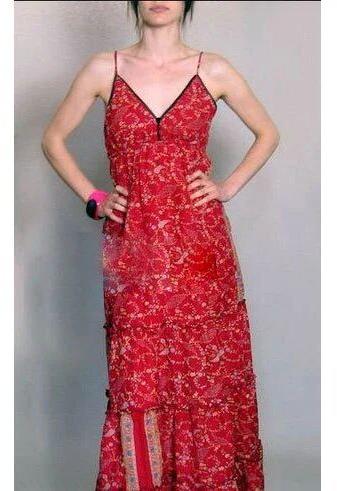 Crepe Ladies Red Printed Dress, Size : Small, Medium, Large, XL