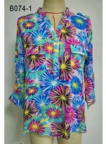Printed Fancy Rayon Tops, Size : Medium, Large, Small, XL