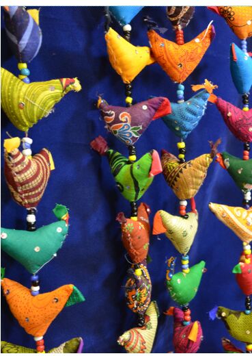 colourful handmade hanging birds
