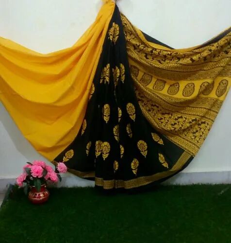 Aaditri clothing Jaipuri Block Print Saree, Occasion : Festive Wear, Party Wear