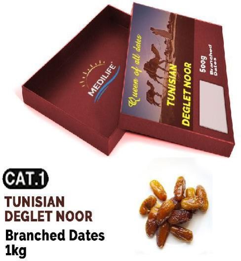 Dates Deglet Noor On Branch, New Crop Branched Dates 1 Kg Carton Box