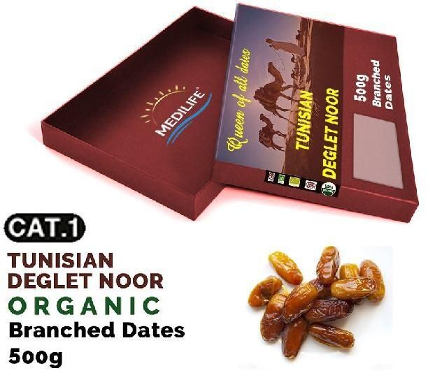 Organic Branched Dates Deglet Nour 500 Gr Carton Box