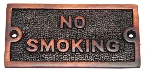 Rectangular No Smoking Brass Sign, for Warning