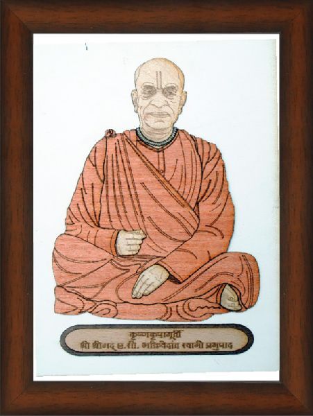 Wooden Swami Prabhupada Carving