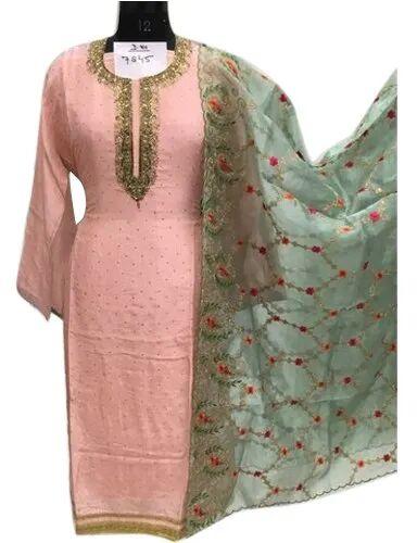 Embroidered Party Wear Suit, Color : Pink, Green