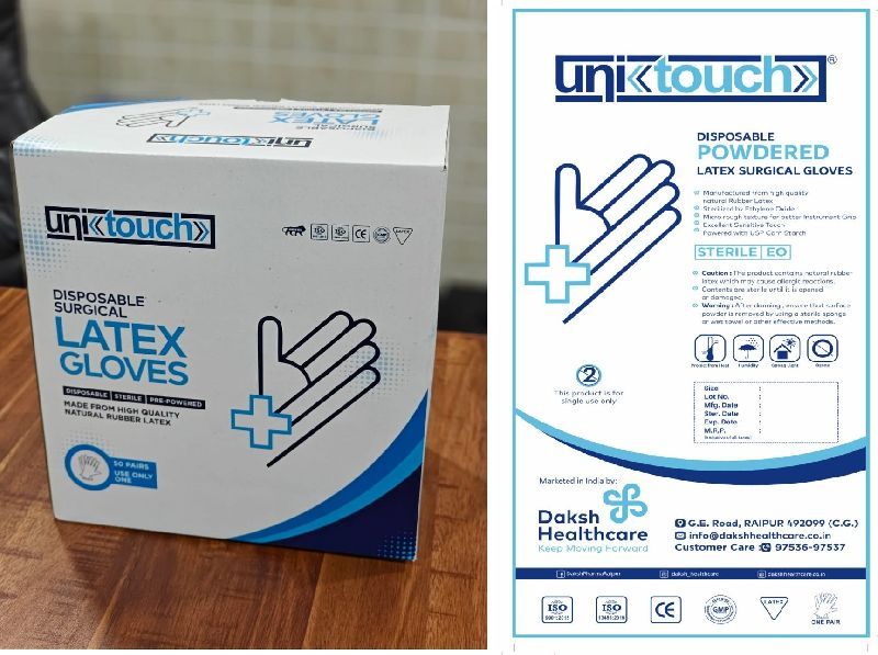 Plain Unitouch latex surgical gloves, Size : M