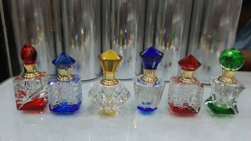 Mix Glass Attar Color Crystal Bottles, Capacity : 3ml, 6ml, 12ml