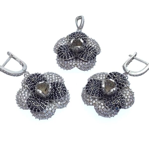 Rhodium-Plated Sterling Silver Floral Jewelry Set