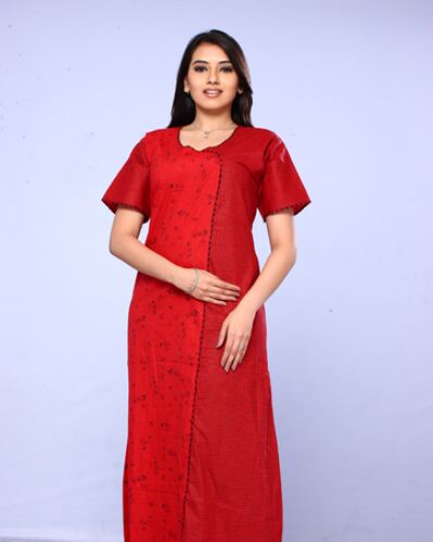 U-Neck Red Women Gown, Sleeve Type : Half Sleeve