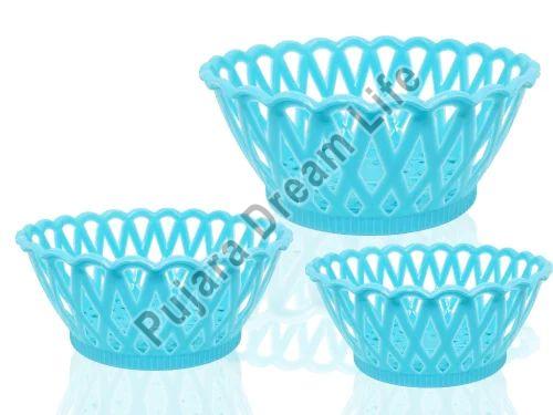 Round 3 Pcs Plastic Basket Set, for Kitchen, Color : Blue