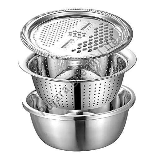 Stainless Steel Basin Colander Set, for Home, Hotel, Restaurant, Feature : Fine Finishing, High Quality