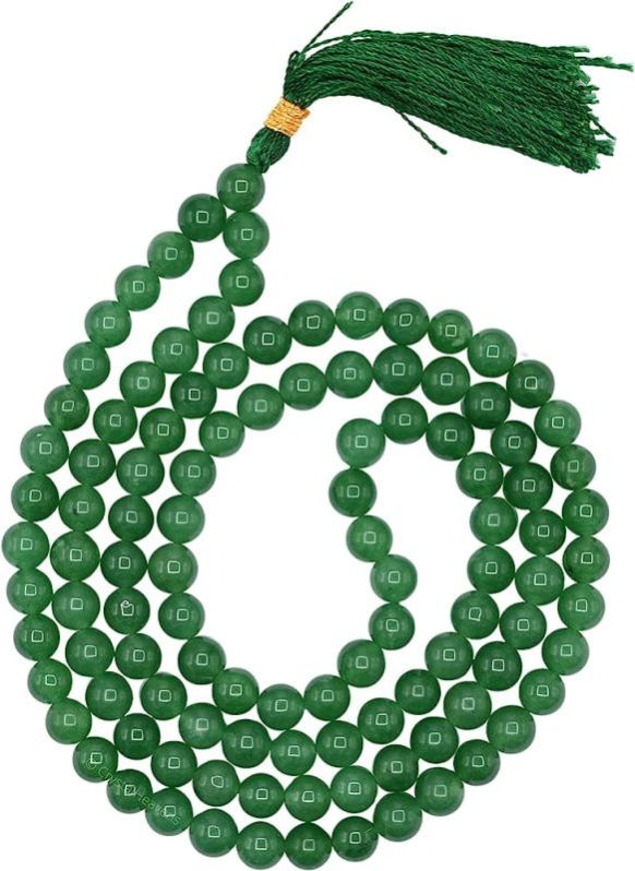 Marka Jewelry Round Polished Green Aventurine Japa Mala, for Religious, Feature : Healing, Peace, Serenity