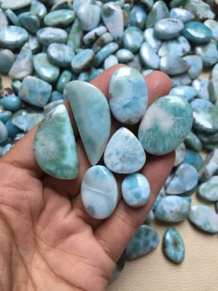 Polished Larimar Gemstone Cabochon, for Bracelet, Earring, Necklace, Feature : Healing, Serenity
