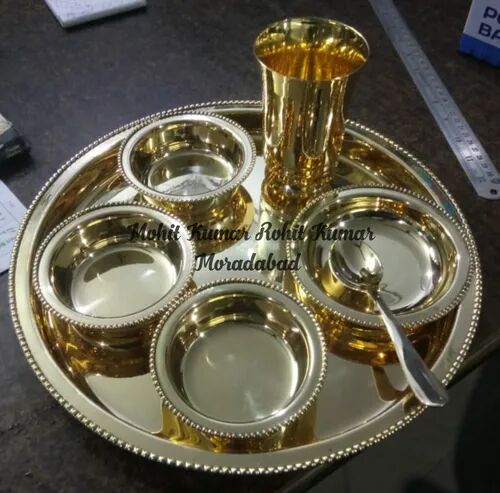 Brass Dinner Set, for Restaurant, Color : Yellow