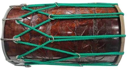 Round Wooden Sheesham Wood Dhol, for Kirtans Marriage, Size : 30inch