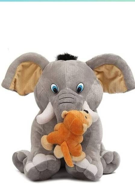 Elephant Soft Toy with Monkey, Packaging Type : Plastic Bag