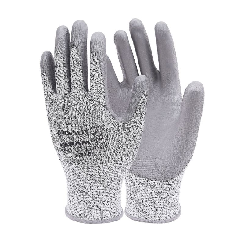 HPPE Liner with Grey PU Coating Gloves