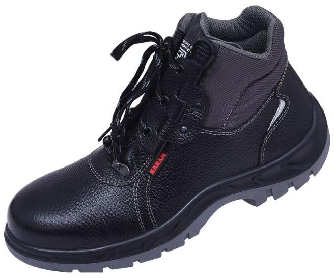 Quick Release Ankle Height Black Leather Safety Shoes