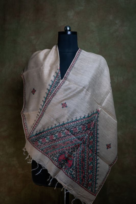 Printed Silk Madhubani Hand Painted Stole, Feature : Anti-Wrinkle, Impeccable Finish, Shrink Resistance