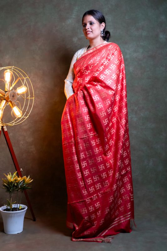 Red Chanderi Silk Saree