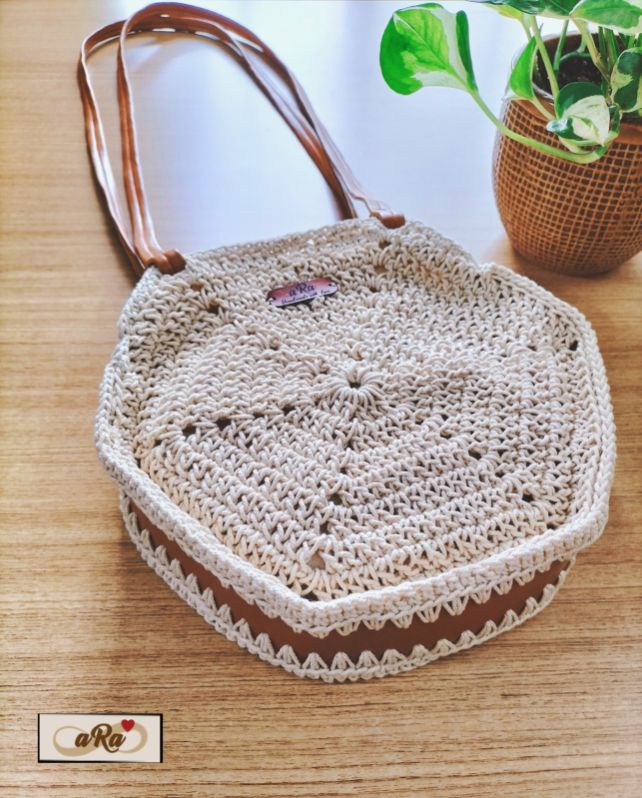 Plain Cotton ARA Crochet Hexagon Bag, Style : Handbags