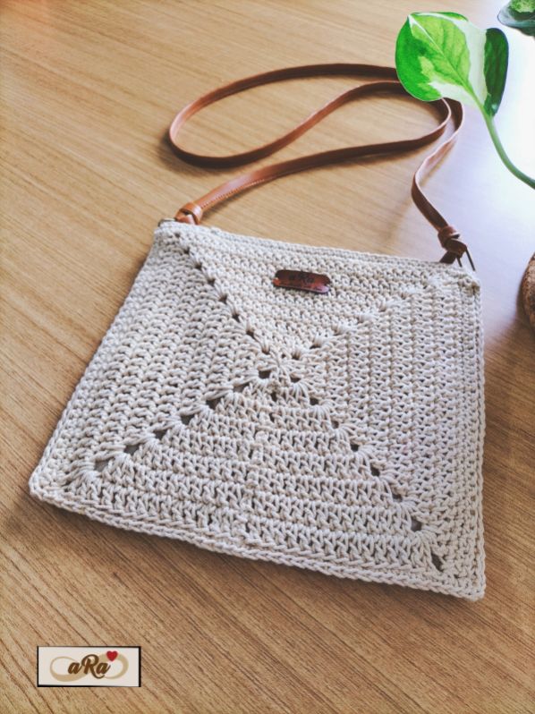 Plain Cotton Crochet Square Sling Bag, Style : Handbags