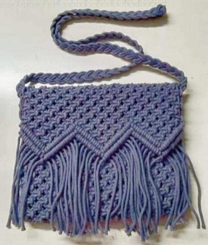 ARA Blue Cotton Macrame Flip Bag, for Travel Use, Gender : Female