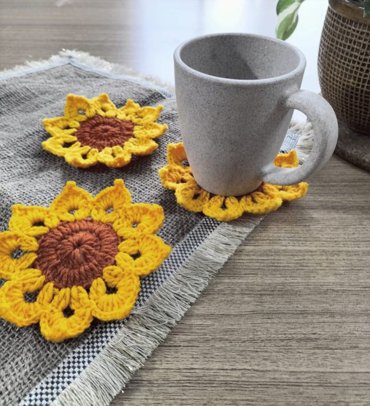 Sunflower Shape Cotton Tea Coaster, for Tableware