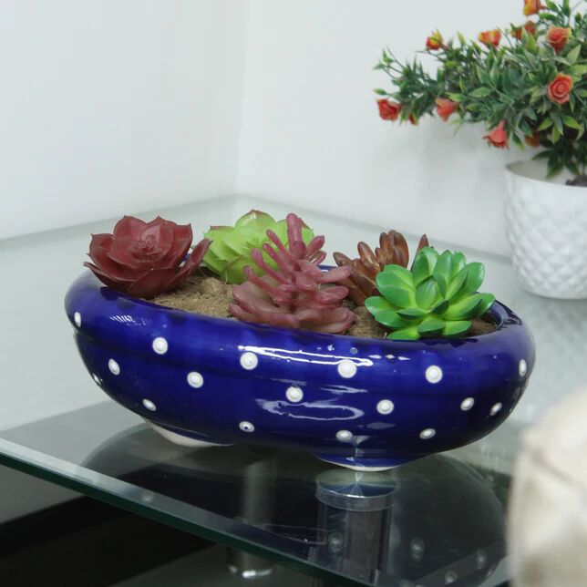 Ceramic Bonsai Tray, Color : Dark Blue