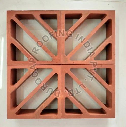 Red Rectangular Terracotta Clay Jali, For Construction, Partition Walls