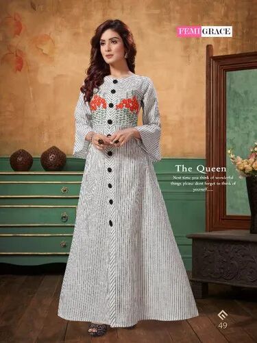 Femigrace Embroidered Cotton Kurti, Size : ALL SIZE
