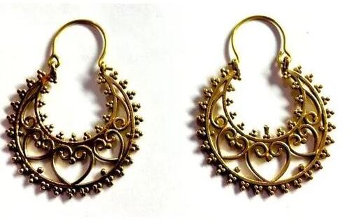 Round Golden Brass Earrings, Occasion : Daily Wear