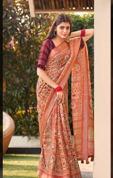 ACFPL Printed Jute Cotton Sarees, Occasion : Casual Wear