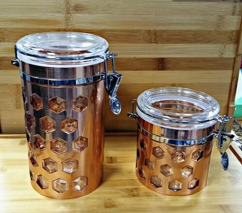 Copper Designer Acrylic Jar, Shape : Round
