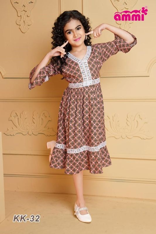 Brown Printed One Piece Dress, Size : L, M
