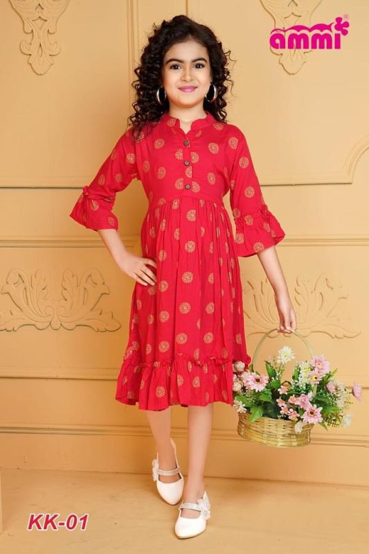 Red Printed One Piece Dress, Size : L, M