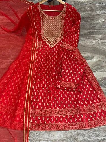 Red Round Rayon Ladies Designer Printed Kurti, Size : M