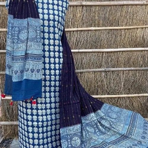 Ajrakh Printed Blue Unstitched Suit