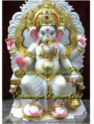 Multi Color 12 Inch Marble Ganesh Statue, for Worship, Position : Sitting