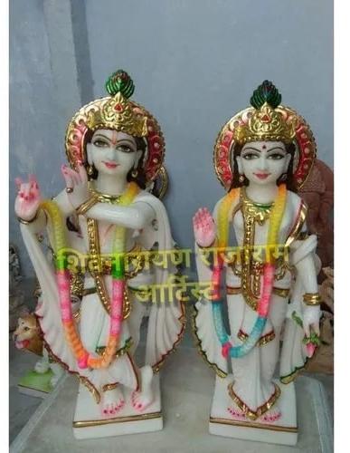 Multi Color 2.5 Feet Marble Radha Krishna Statue, for Worship, Position : Standing