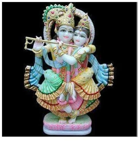 Multi Color 32 Inch Marble Radha Krishna Statue, for Worship, Position : Standing