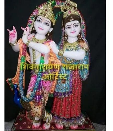 Multi Color 4 Feet Marble Radha Krishna Statue, for Warehouse, Position : Standing